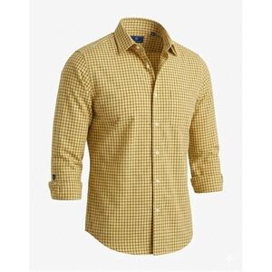 Daniel Cremieux Mens Large Yellow Plaid Long Sleeve Button Front Cotton Shirt L